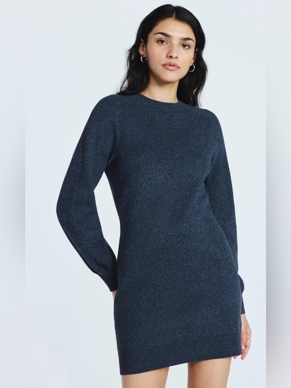 Crewneck Long-Sleeve Knit Dress - Dark Stone Heather